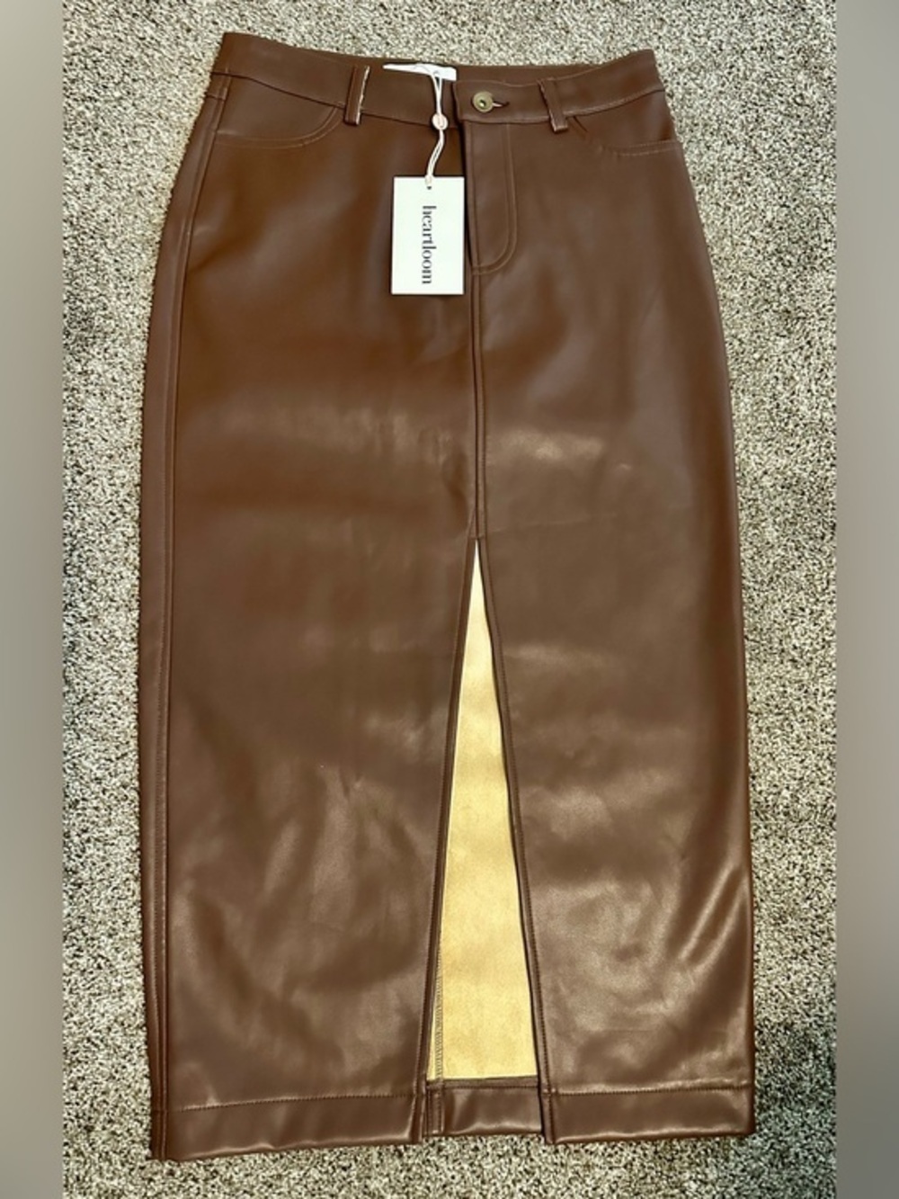 Heartloom Western Midi Skirt Brown Front Slit Vegan Leather S NWT Festival Chic